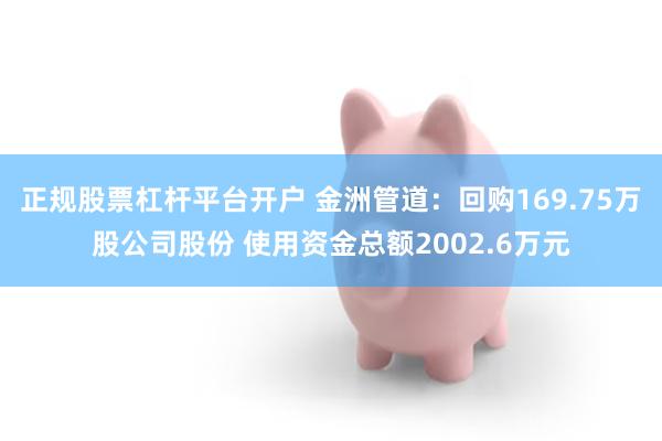 正规股票杠杆平台开户 金洲管道：回购169.75万股公司股份 使用资金总额2002.6万元