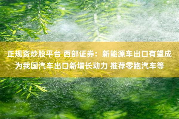 正规资炒股平台 西部证券:新能源车出口有望成为我国汽车出口新增长动力 推荐零跑汽车等