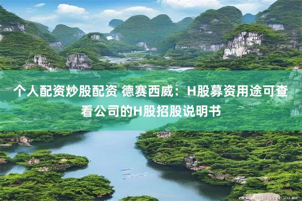 个人配资炒股配资 德赛西威：H股募资用途可查看公司的H股招股说明书