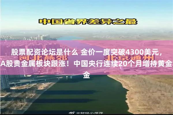 股票配资论坛是什么 金价一度突破4300美元，A股贵金属板块跟涨！中国央行连续20个月增持黄金