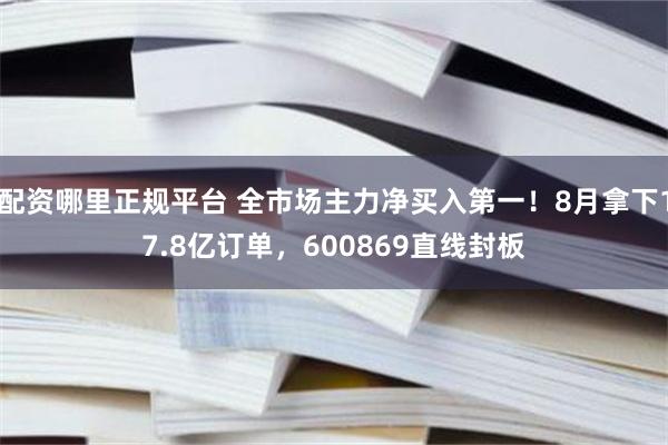 配资哪里正规平台 全市场主力净买入第一!8月拿下17.8亿订单,600869直线封板