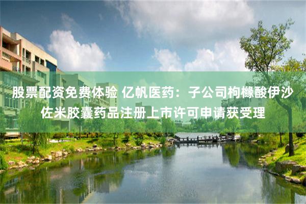 股票配资免费体验 亿帆医药：子公司枸橼酸伊沙佐米胶囊药品注册上市许可申请获受理
